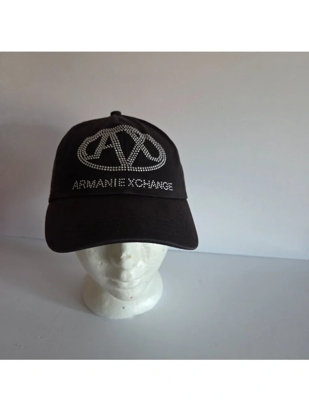 Armani Exchange Black Cap with Silver Rhinestone Logo